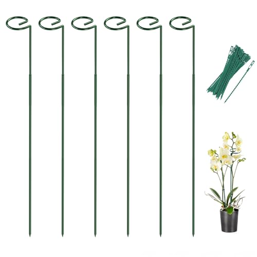 6 Pack 23.6 In Meatl Plant Stakes Plant Support Stakes with 15 Twist Ties