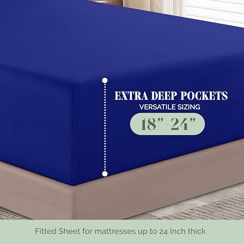 Elegant Comfort Luxury 1500 Premium Hotel Quality Microfiber 4-Piece Sheet Set- Soft, All Around Elastic 18-24 Inches Deep Fitted Sheet - Extra Deep Pocket Sheets, Queen, Royal Blue