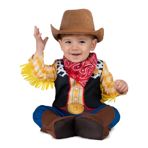 My Other Me   Disfraz para niño bebé de Vaquero amarillo y marrón con sombrero, pañuelo, mono y patucos talla 12 24 meses. Dulce pequeño del Lejano Oeste preparado para la aventura
