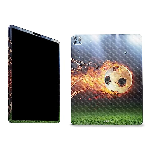 Image of MightySkins Carbon Fiber Skin Compatible with Apple iPad Pro 12.9 inch M2 6th Gen (2022) Full Wrap Kit - Flaming Soccer Ball | Protective, Durable Textured Carbon Fiber Finish | Made in The USA