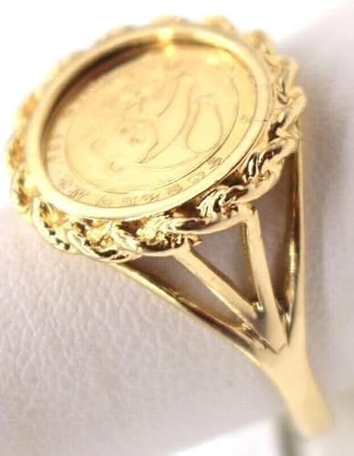Sankaj Jewels Panda Bear Coin Vintage Ring for Women, 14K Yellow Gold Finish, 925 Sterling Silver