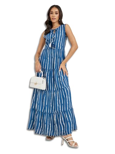 Image of Styli Women's Polyester A-Line Maxi Dress (7007488203 Blue