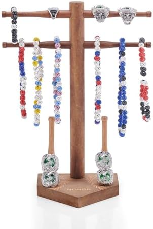 Wooden Baseball & Softball Championship Ring Holder with Drip Necklace Display – Sports Organizer for Jewelry & Awards - HONOR