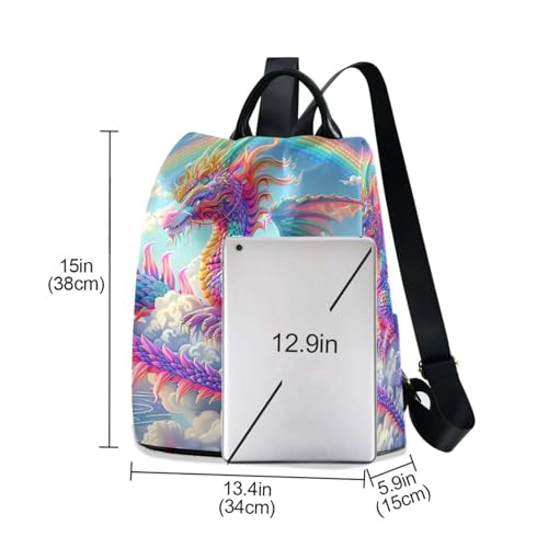 Mochila antirrobo mujer Dragon Clouds Rainbow bolsa de viaje moda 3