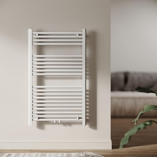 SUNXURY Radiatore da bagno, 1000 x 600 mm, con attacco centrale, tubo rotondo, scaldasalviette, riscaldamento ad acqua calda (484 Watt, bianco)