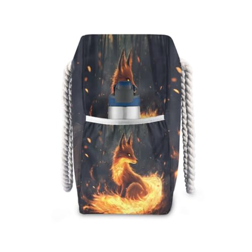 ALAZA Fox Fire Tree Animal Large Beach Bag Shoulder Swim Tote Bag for Gym Travel Women3