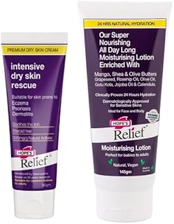Hope's Relief Natural Intensive Dry Skin Cream (60g) + All Day Moisturising Lotion (145g) dual pack, Face,Hands,Body Moisturiser, Eczema, Psoriasis and Dermatitis Treatment Ideal for Dry Itchy Skin