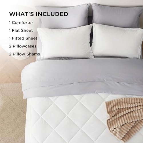 Image of Bedsure Full Comforter Set - 7 Pieces Reversible White and Grey Bedding, Full Bed Set for All Seasons, Bed in a Bag with Down Alternative Comforter, Grey Sheets, Pillowcases & Shams