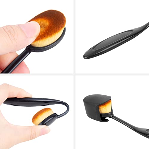 RUCUDIM Make Up Pinsel, Liquid Makeup Brush, Foundation Brush, Contouring Pinsel, Oval Brush Premium Quality zum Verblenden und Konturieren für Flüssigkeit oder Puder, mit Deckel(Schwarz)