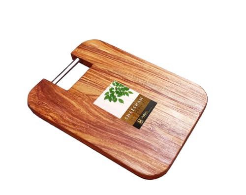 Image of Hutson Heavy Duty Sheesham Wood Cutting Board 15 inchx10 inchx1 inch Inch with Stainless Steel Handle - Reversible Wooden Chopping Board for Kitchen, Meat, Vegetables, Fruits & Serving