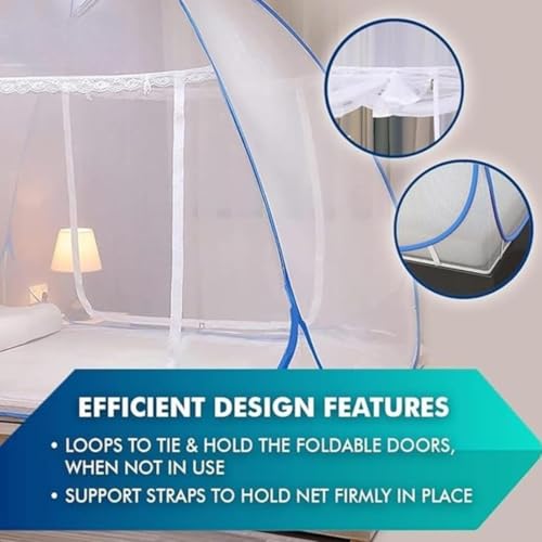 Image of Mosquito Net for Double Bed I King-Size Premium Machardani by Piramal I 30 GSM I Strong and Durable I Pop-up Format I Foldable I Corrosion Resistant, Blue