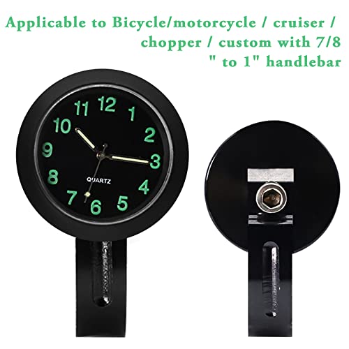 PNGOS Motorrad Fahrrad Uhr Universal wasserdichte Lenkerhalterung Uhr 7/8in -1in Glow Uhr Motorraduhr Lenker Uhr(Schwarz)