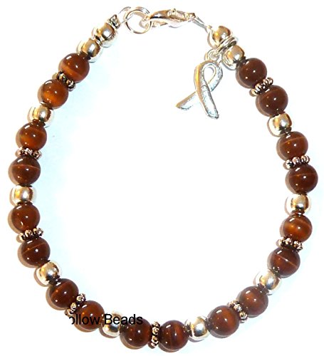 Cancer Awareness Bracelet, for Showing Support or Fundraising Campaign, Adult Size with Extension, 6mm Cat's Eye Beads. Comes Packaged. (Brown - Anti Tobacco & Colon Rectal Cancer)