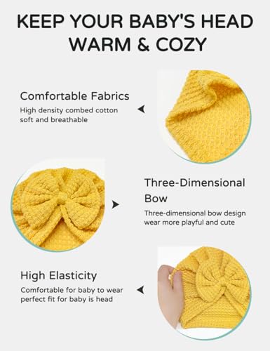 5 PCS Baby Hair Bow Hats, Baby Turban for Baby Girls, Toddler Hat with Bows for Girls, Infant Caps3