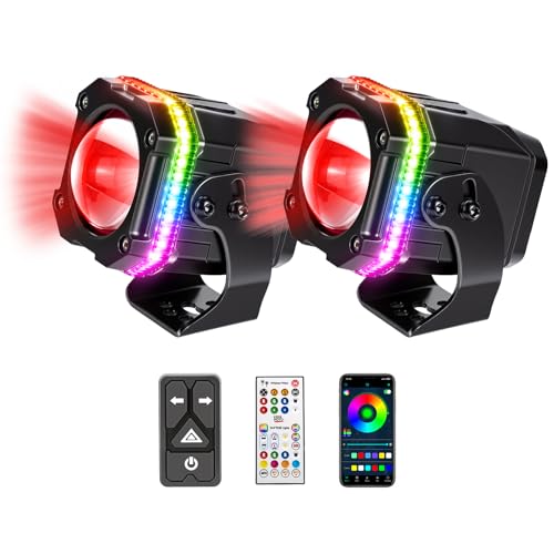 KEMIMOTO Whipless LED Whip Lights with Auto-Cancel Turn Signal 300+ RGB Modes APP & Remote Control IP67 Waterproof Alien Lights Compatible with Polaris RZR Can-Am w/Mounts Fit 1.5 - 2 Roll Bar