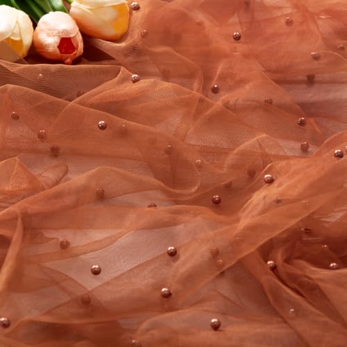 Image of MLMC Terracotta Pearl Table Runner Sheer Tulle Gauze Table Runner 10Ft