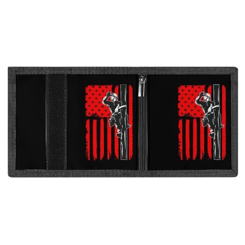 USA Lineman Mens Trifold Wallet Slim 8 Card Slot Purse with Photo Window & Keychain Coin Clip, style-184