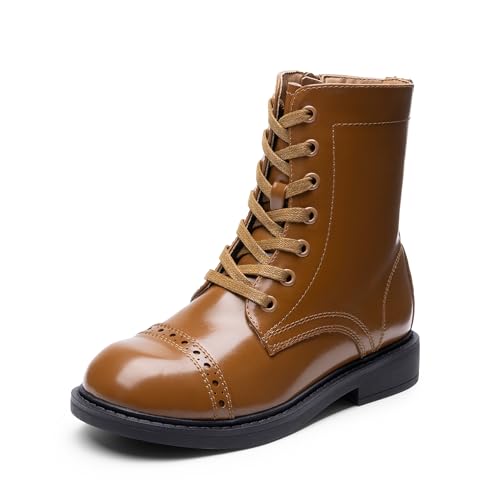 DREAM PAIRS Girls Boys Combat Ankle Boots Side Zipper Shoes with Lace Up for Toddler/Little Kid/Big Kid 10 Toddler Tan