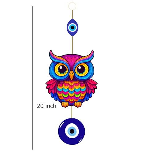Image of Genxtra Colorful Owl Evil Eye Wall Hanging - Vibrant MDF Decorative Art for Home, Living Room & Balcony | Protection & Positive Energy Wall Decor