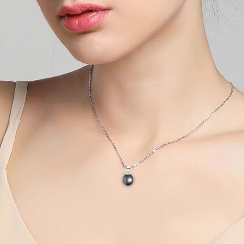 Freshwater Cultured Pearl Pendant Necklace AAA Graded Black Teardrop Necklace Pendant with Sterling Silver Setting and Matching 16 or 18 Inch Chain - Orien Jewelry2