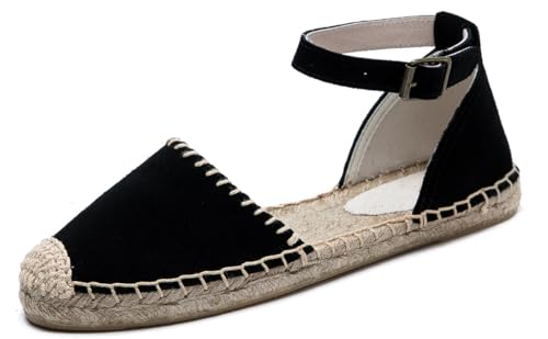 Image of Women's Espadrille FLat Sandals Closed Toe Ankle Wrap,Classic Lace Up Summer Dressy Flat Shoes
