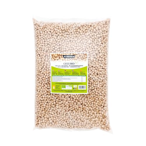 Oltresole, Ceci Biologici 5 Kg,Legumi Secchi Bio da Coltivazione Controllata, Ottimi per Zuppe, Insalate, Vellutate e Ricette Salutari, Confezione Convenienza