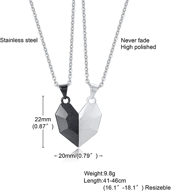 Image of VIEN Sterling Stainless Steel Creative Couple Wishing Stone Heart Shaped Necklace For Unisex Adult