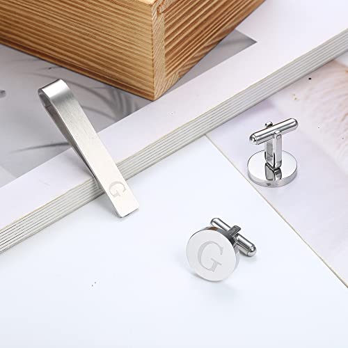Loyallook Classic Engraved Initial Cufflinks And Tie Clip Bar Set Alphabet Letter Formal Business Wedding Shirts G #TOP5