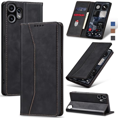 Image of Jasonyu Case for Nothing CMF Phone 2 Pro Leather Wallet Flip Cover with Card Holder,Kickstand, Magnetic Closure,TPU Shockproof Phone Case,Black