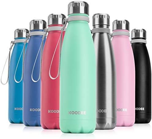 koodee Stainless Steel Water Bottle, 2 Pack 17 oz/500 ml Insulated Water Bottle, Double Wall Vacuum Sports Water Bottle, for School, Fitness, Running-PBA Free