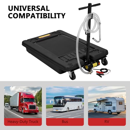 Image of GarveeTech 18 Gallon Oil Drain Pan, Low Profile Oil Drain Pan with 12V Electric Pump, Oil Change Pan with T Foldable Hand and Wheels, 8 ft Hose Oil Drain Cart for Car, SUV, Trucks