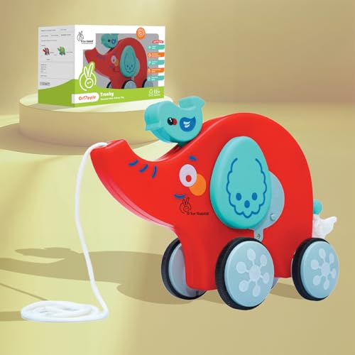 Image of R for Rabbit Orapple Trunky Musical Pull-Along Toy for Baby with Lights & Smooth Wheels |Encourages Walking, Balance & Coordination | Motor Skill Development 12+ Months Kids (Red Blue)