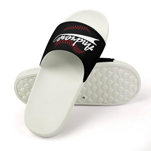 Custom Sports Slides Personalized Slippers - Baseball Sandals Quick Drying Softball Slippers Indoor Outdoor,Gifts for Men Youth Boy (White,Style 7)4