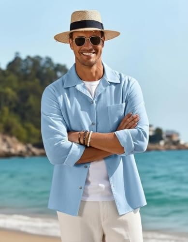 Image of Combo of Men's Casual Cotton Blend Shirt || Long Sleeve Button Down with Spread Collar | Lightweight Breathable Fabric | Stylish Solid Shirt for Beach, Office & Everyday Wear Pack of 2