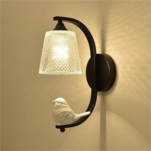 Black Farmhouse Indoor Wall Sconce with Ribbed Glass Shade Nordic