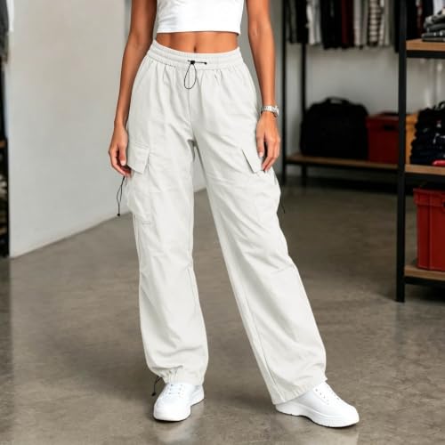 Women's Cargo Pants Drawstring Waist Wide Leg Utility Work Trousers - image 3