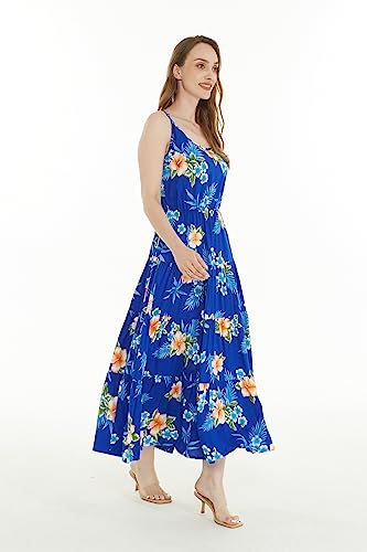 Hawaii Hangover Women's Hawaiian Maxi Tiered Dress in Hibiscus Blue4