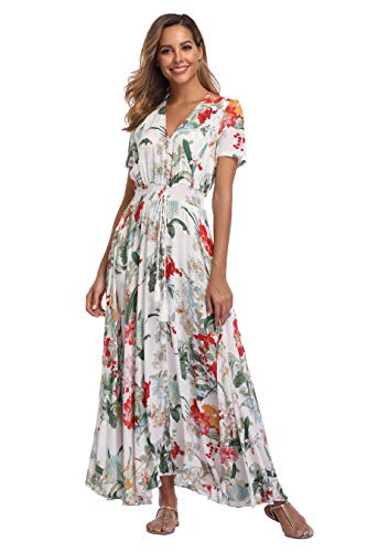 Image of Ferrendo Women's Floral Maxi Dress Button Up Split Flowy Bohemian Party Beach Dresses