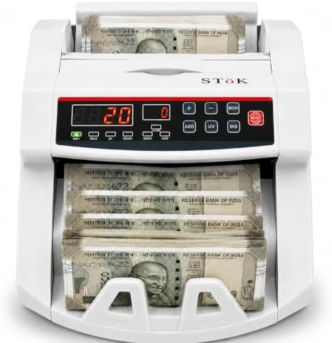 STöK MC01 Heavy-Duty, Double Motor Note Counting Machine, Counts INR, EUR, Pound, USD, UV/MG Counterfeit Notes Detection for INR with External Display (1 Year Warranty)