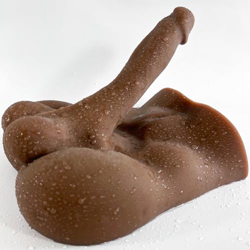 Image of Male Dildo Sex Doll Torso for Adult Women, Hands Free TPE Female Masturbator for Masturbation, Dark Brown Long Dildo Real Love Doll Torso for Men Gay Bottom Anal, Unisex Adult Toy, Flat Stable Base