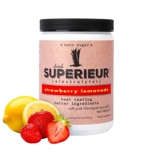 Superieur ElectrolytesPlant Based Electrolyte Supplement w/Sea Minerals for Hydration & RecoveryKeto Friendly Non-GMO Zero Sugar Vegan Healthy Sports Drink PowderStrawberry Lemon(70 Serv)