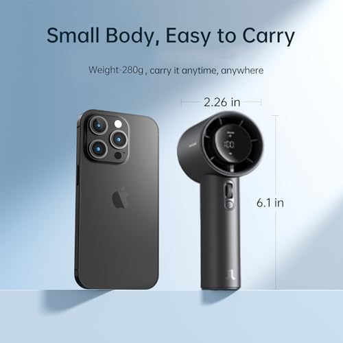 Image of JISULIFE Portable Fan Pro 2026, 40Hrs Max Cooling Personal Handheld Fan with LED Display,Metal Shell,9600RPM Powerful,5000mAh battery,Travel Essentials Gifts for Women, Men-Dark Gray