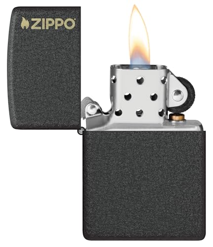 Image of Zippo Classic Black Crackle Zippo Logo, Windproof Pocket Lighter, Without Fuel and Gas