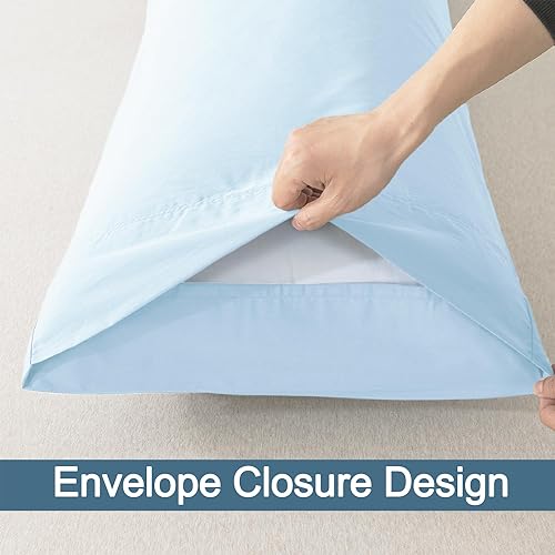 WhatsBedding Body Pillow Cover Cotton Fabric, Long Pillowcase Breathable & Skin-Friendly, Envelope Closure - Light Blue (20x54 inch)