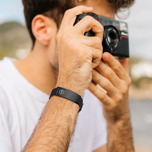 MEALGUET Comfortable Medical ID Bracelet for Men & Women - Custom Engraved Silicone Strap Medical Alert Bracelets for Sports,Adjustable Waterproof Customizable ID Wristband