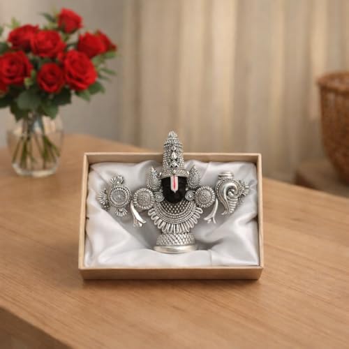 Image of CraftVatika 999 Silver Plated Tirupati Balaji Idol Face, Venkateshwara Swamy Idol for Car Dashboard, House Warming Gifts, Home Pooja Temple, Home Decor Items, Wedding Birthday