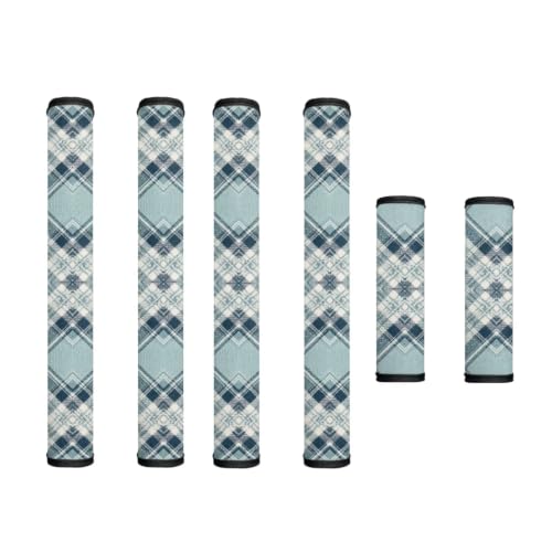 Image of 6 Pcs Refrigerator Microwave Door Handle Covers Electrical Appliances Handle Protector Keep Clean and Protected from Oil Stains, Fingerprints, Liquids, Green Blue Plaid