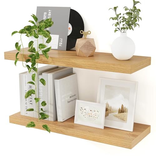 Feihorrm Wandregal, Wandboard 2er Set, 60cm Schweberegal aus MDF Holz, Extra Breit 23,5 cm Regalbrett, Eiche Regal für Küche, Arbeitszimmer, Badezimmer, Schlafzimmer und Wohnzimmer