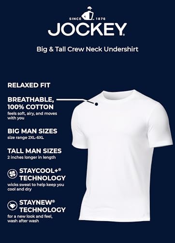Jockey Men's Undershirt Big & Tall Classic Crew Neck Undershirt- 6 Pack, Black, XL4