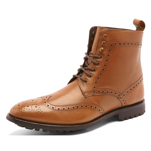 Anthony Veer Grant Wingtip Dress Boots for Men | Lace-Up | Brogue Design | Goodyear Welt Construction | Commando Rubber Outsole & Ortholite® Cushioned Footbed | Full Grain Calfskin Leather